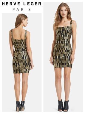 Hervé Léger Teresa Foiled Print Bandage Dress
